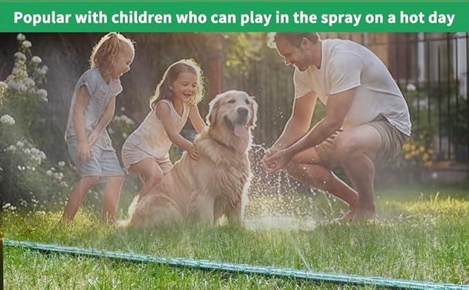 Watoo 2025 150 FT Flat Sprinkler Hose for Lawn Watering Garden Soaker Hose with Holes, Heavy Duty Lightweight No-Kink Water Hose with Stakes, Irrigation Hose, Great Fun for Kids and Dog