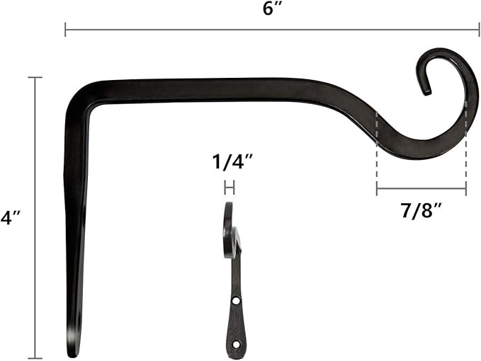 Mkono Hanging Plant Bracket 6 inch Metal Wall Plant Hook Decorative Plant Hanger for Bird Feeders, Planters, Lanterns, Wind Chimes, Home Decor Indoor Outdoor 2 Pack, Black