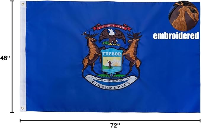 TOPFLAGS Michigan State Flag 4x6 Outdoor MI Flags Double Sided Embroidered Longest Lasting Heavy Duty Polyester Stronger Brass Grommets 4 Stitched Hemming Perfect for Outside