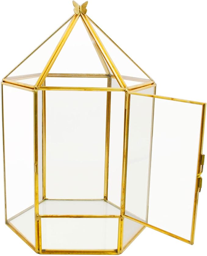 Glass Geometric Plant Terrarium,Succulent & Air Planter for Home Garden Office Decoration,No Plants(Gold Hexagonal)