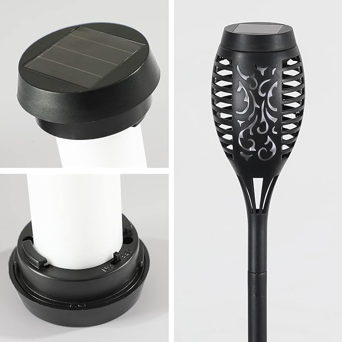 8-Pack Green Solar Flickering Flame Torches – Waterproof Solar Garden Lights, Outdoor Solar Lights for Yards, and Flame Torches for Patio and Pathway Decorations