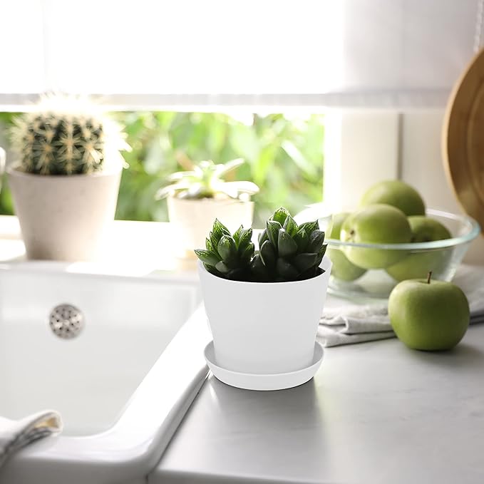 36 Pack Plants Nursery Pots 4 Inches Plastic Flower Plant Pots Thickened Seedlings Nursery Pots with Tray White Flower Pots Gardening Plant Containers for Outdoor Indoor