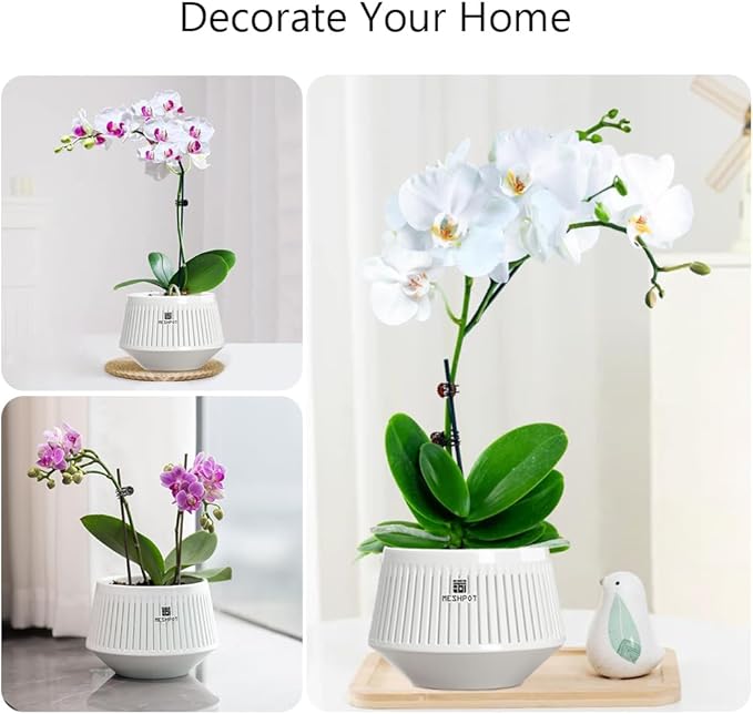 5 inch Orchid Pots with Holes for Repotting,Set of 3,Decorative Orchid Planter with Air-Pruning and Good Air Circulation,Plastic White Orchid Container with Saucers