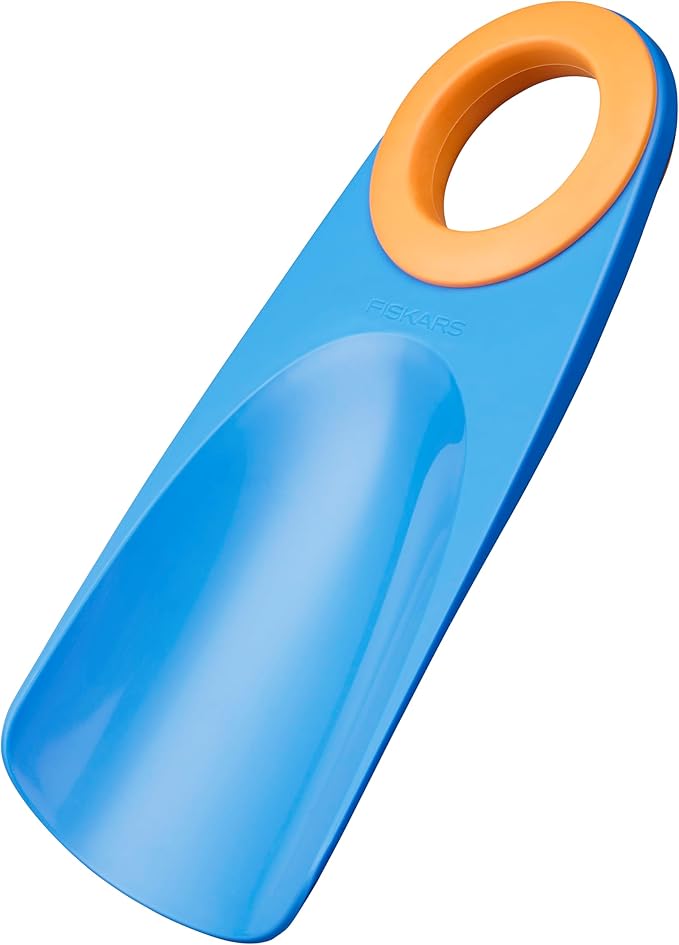 Fiskars Kids Garden Tool Set (4-Piece) - Ages 3+ Educational Toys for Yard Work - Cultivator, Trowel, Scoop and Brush with Organizational Hang Holes