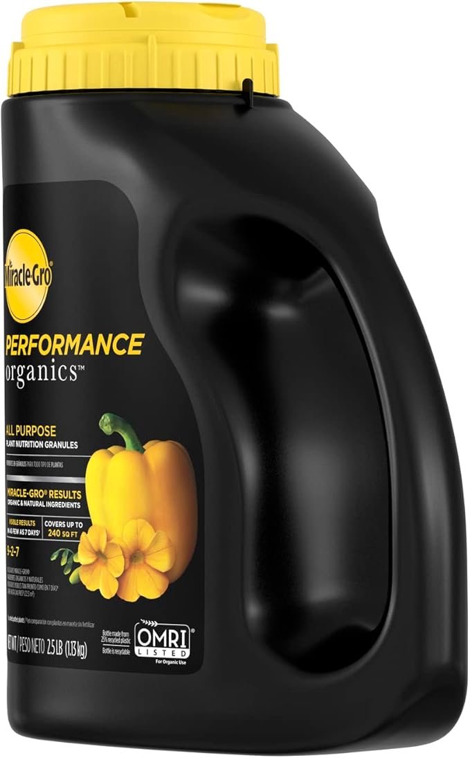 Miracle-Gro Performance Organics All Purpose Plant Nutrition Granules - 2.5 lb., All-Purpose Plant Food for Vegetables, Flowers and Herbs, Feeds up to 240 sq. ft. (Pack of 2)