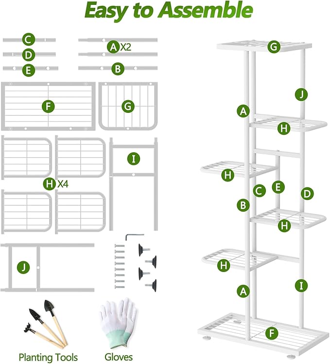 6 Tier 7 Potted White Plant Stand Indoor Outdoor with Gardening Tools and Gloves, Upgraded Corner Metal Plant Rack UnitShelf for Multiple Plants,Tall Flower Pot Holder Display for Patio, Balcony, Living Room
