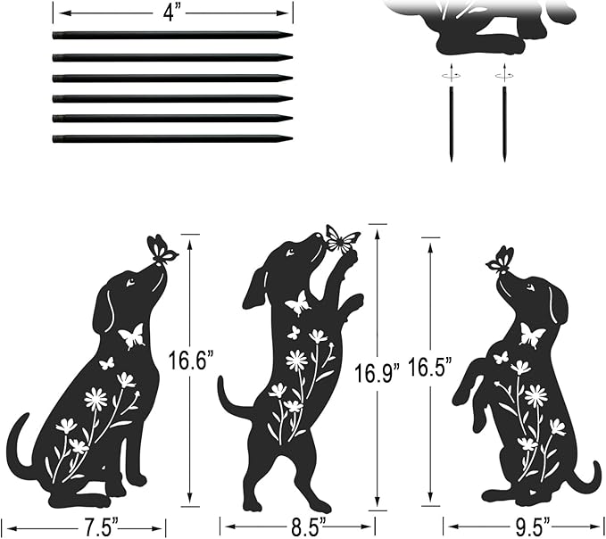 Metal Dog Statues for Garden,3 Pack Silhouette Beagle Garden Decor for Outside,Outdoor Dog Decor