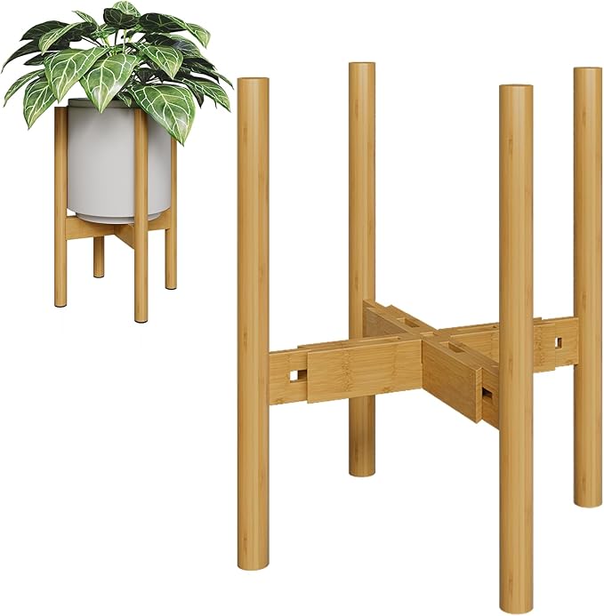 Adjustable Plant Stand Indoor, Bamboo Plant Holder 8 9 10 11 12 Inches, Small Corner Planter Stand for Indoor Plants, Single Floor Plant Stand for Living Room Balcony, Natural
