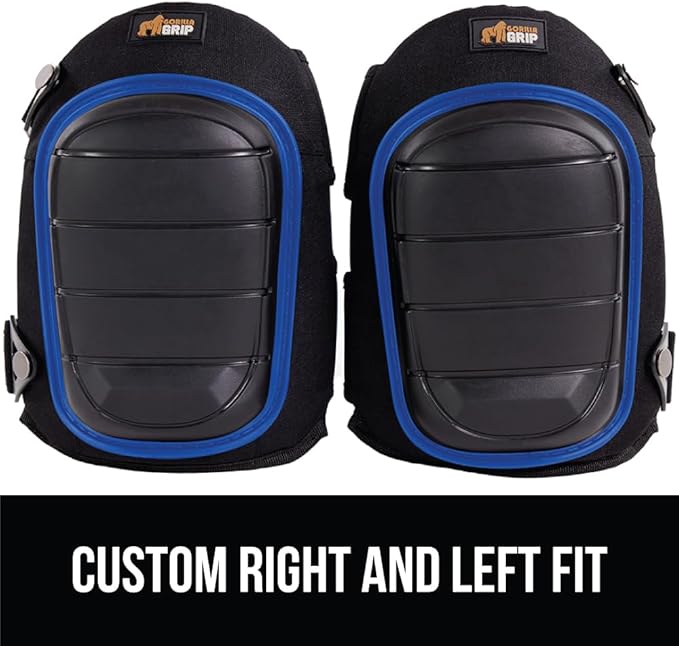 Gorilla Grip Adjustable Safety Knee Pad Set, Heavy Duty Durable Kneeling Pads for Work, Anti Slip Fasteners, Comfortable Gel Padding, Supportive Pads During Construction, Gardening Tool, Royal Blue