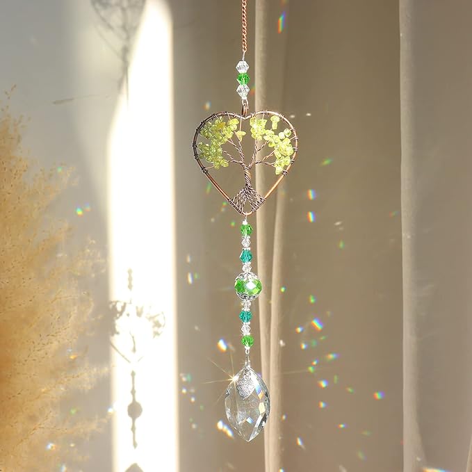 Crystal Sun Catcher Indoor Windows Hanging Tree of Life SunCatchers with Prisms, Chakra Decor for Home, Healing, Pack of 3