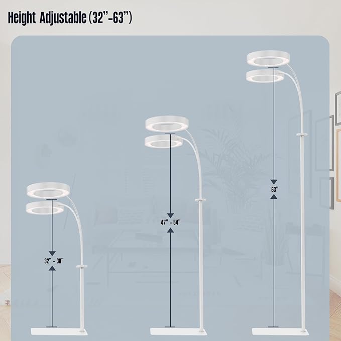 GLOWRIUM Indoor Grow Light, 40 Watt Full Spectrum LED Plant Growth Light with Stand, Adjustable Height with Timer 3/9/12 hrs, White LED Plant Lamp