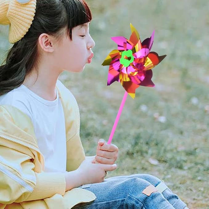 50pcs Plastic Rainbow Pinwheel,Windmill Party Pinwheels DIY Pinwheels Set for Kids Toy Garden Lawn Party Decor (50)