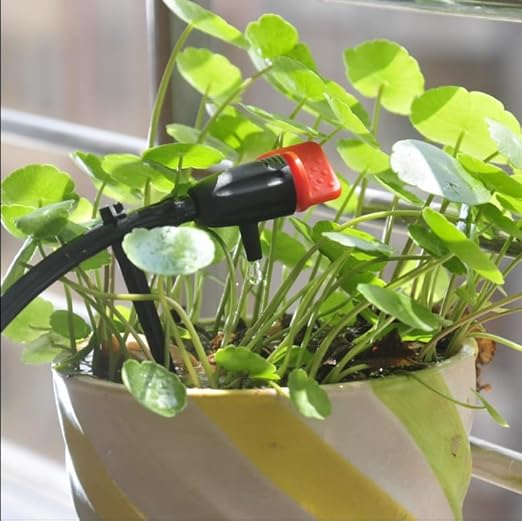 1/4 inch Drip Irrigation Tubing 65 FT Roll, 20 Pcs 1/4" Drip Irrigation Tubing Support Stakes,1 Pcs 3/4" to 1/4" Drip Irrigation Hose Connector