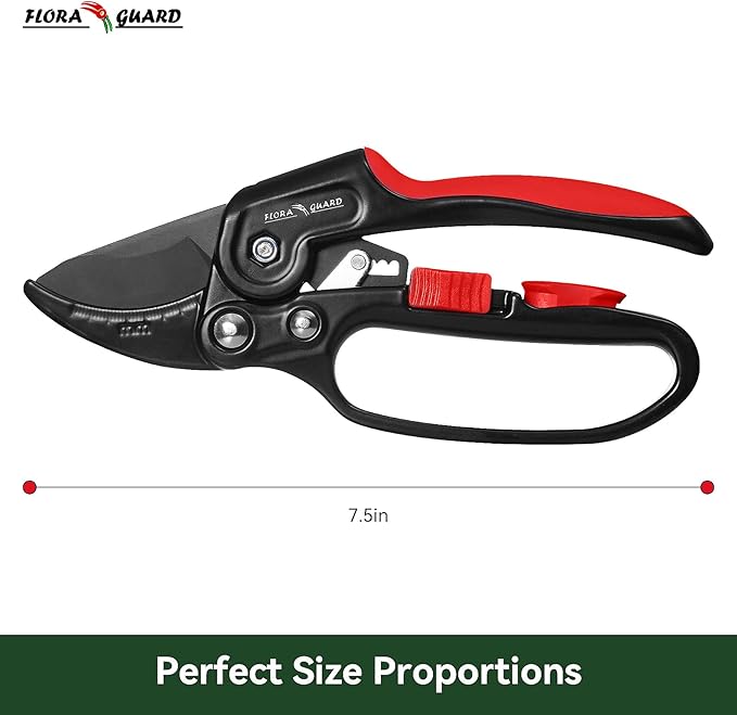 FLORA GUARD Garden Clippers, Professional Ratchet Pruning Shears, Increases Cutting Power 3x, Sharp Gardening Scissors, Cutting Rose, Flower, Hedge, Stem, Tree, Perfect for Weak Hands & Arthritis
