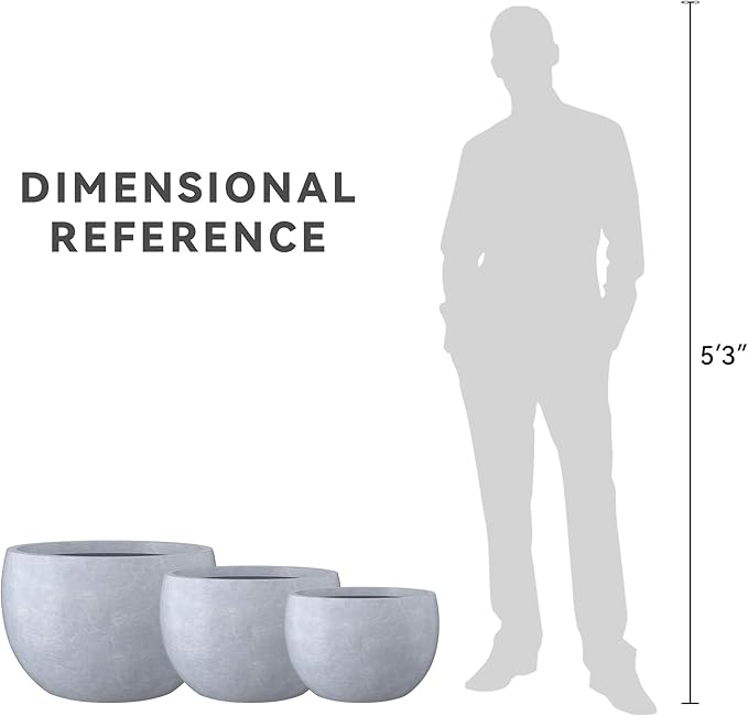 Kante 19.9",15.7",11.8" Dia Round Concrete Planter Set of 3, Outdoor/Indoor Large Bowl Plant Pots with Drainage Hole and Rubber Plug for Garden Patio Balcony Home, Slate Gray