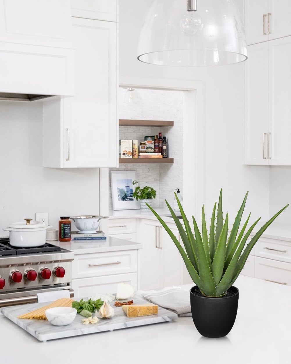Fake Succulent Aloe Vera Plants 13 Inch Large Artificial Succulents with Black Pot Faux Aloe Potted Plant for Desk Modern Home Office Bedroom Living Room Table Shelf Decor
