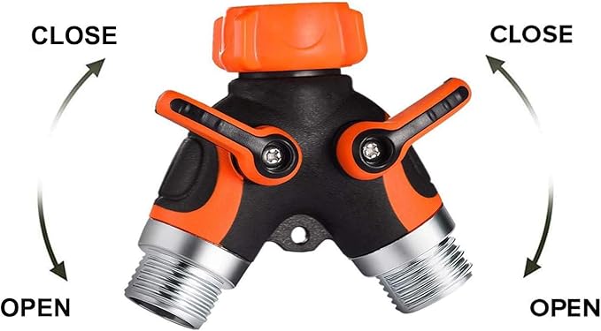 Set of 2 Y Hose Splitters 2 Way, Hose Connector Garden Outdoor Faucet -Water Tap Garden Hose Shut Off Valve Connector for Lawn and Garden- with Comfortable Rubberized Grip (Orange)