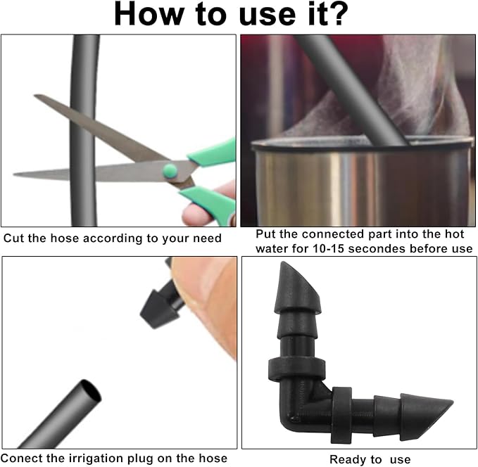 100 Pcs Drip Irrigation Elbow Fittings, Barbed Elbow Connectors Fits Universal 1/4 Inch Drip Tubing,Irrigation Elbow for Drip or Sprinkler System(Black)