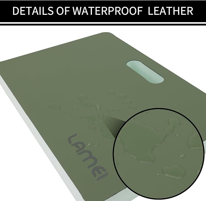 Thick Garden Kneeling Pad, with Waterproof Leather Surface, Non-Slip High Density POE, High Resilience, Lightweight, Double-Sided Use Cushion for Gardening, Yoga, Housework (Light Green)