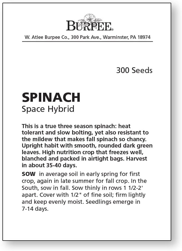 Burpee Space Hybrid Spinach Seeds 300 seeds