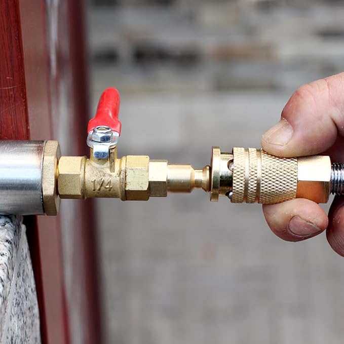 RV Winterize Blowout Adapter with 1/4" Quick Connect Plug and 3/4" Garden Water Hose Threading with Valve for Boat Camper Trailer Sprinkler Systems Irrigation Kit Fitting (2 Pack)