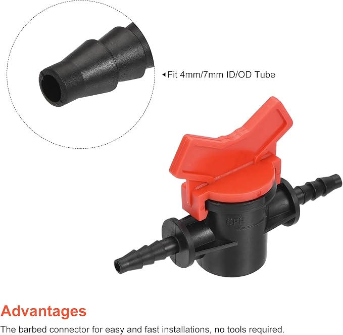 MECCANIXITY Ball Valve 1/4" Barb Connector Shut Off Switch Plastic for Irrigation Drip Tube 2 Pack