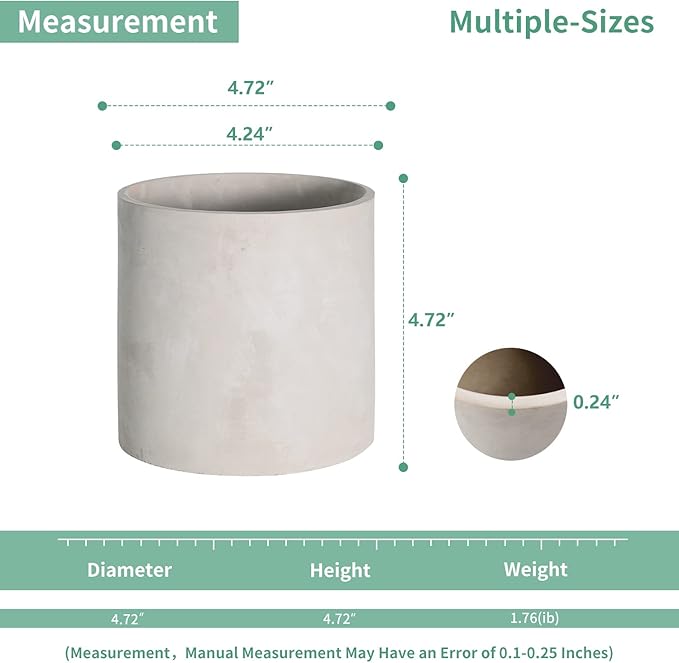 Mozing Cement Plant Pots Indoor - 4.8 inch Concrete Planter Pot for Planting - Modern Stone Clay Flower Pot with Drainage Hole for Garden, Home, Office Decor, Grey