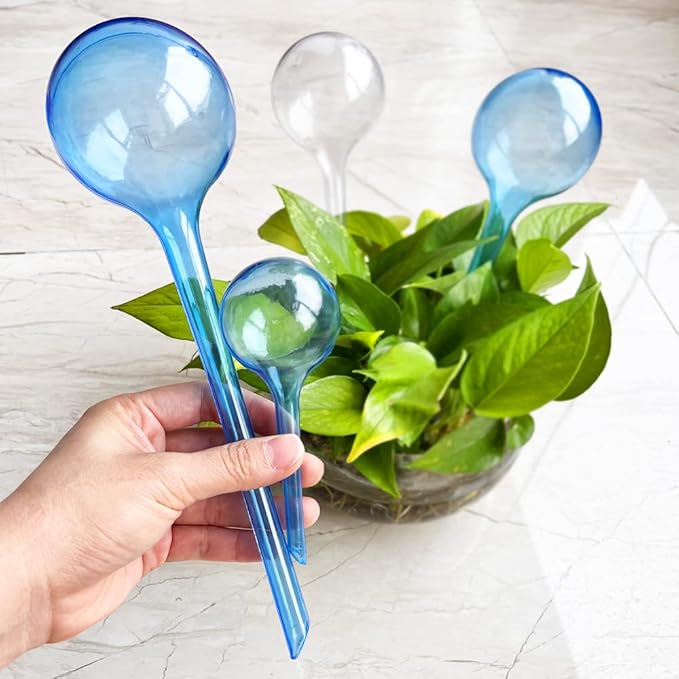 10pcs Plant Watering Globes, Plastic Plant Automatic Water Bulbs Flower Self Feeder Balls Irrigation Device Auto Waterer Planter Insert Stakes for Indoor Outdoor Garden Potted While Away on Vacation