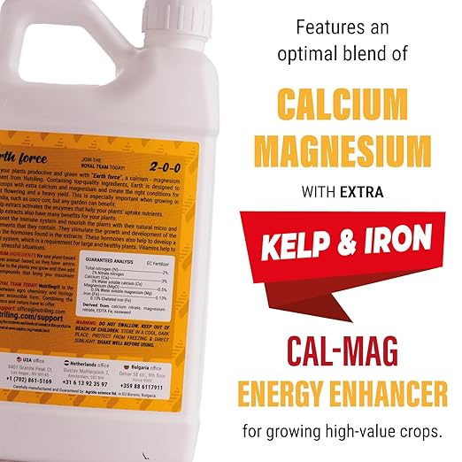 Cal Mag for Plants and Kelp Fertilizer for Plants. Use as Soil, Coco Coir, and Hydroponic Nutrients Plant Food - Earth force 2-0-0 - Calmag Plant Fertilizer Indoor Potted Plants - 1.28 Gallon (163 OZ)