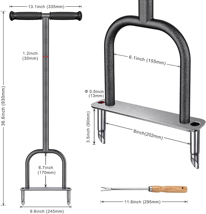 Dolibest Lawn Coring Aerator, Stainless Steel 2 Corer Plug Aerator Tool with Soft Rubber Grip, Manual Grass Aerating Tool, Garden Tool & Cleaning Hand Tool for Loosening Soil and Improving Lawn Health
