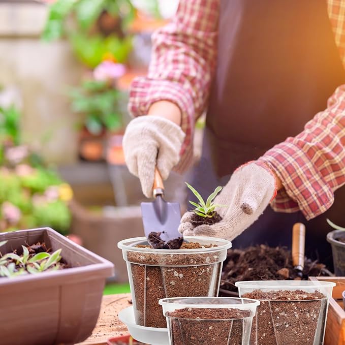 Clear Nursery Pots for Plants - 10 Pack Transparent Plastic Planter in 3.9/4.7/5.5/5.9/6.3 Inch Reinforced Plant Pots with Drainage Holes Durable Seedling Pots with 10Pcs Labels