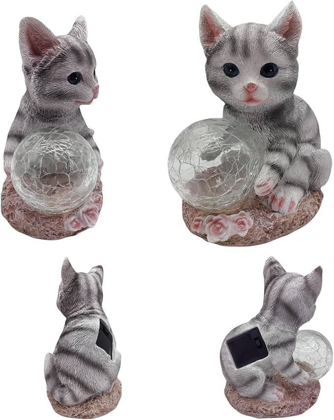 coolboy Solar Cat Outdoor Garden Statue,Waterproof LED Lights Outdoor Decor,Solar Lantern Indoor Figurines,Resin Cat Ornament for Patio Garden Table Decor