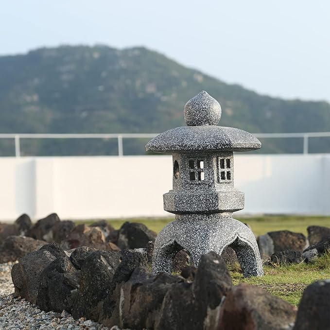 Pagoda Garden Statue Outdoor Figurine Lights Solar Powered LED Garden Decor Pagoda Light Asian Lantern Outdoor Decorations Home Tranquil Resin Waterproof Decor Lawn Yard