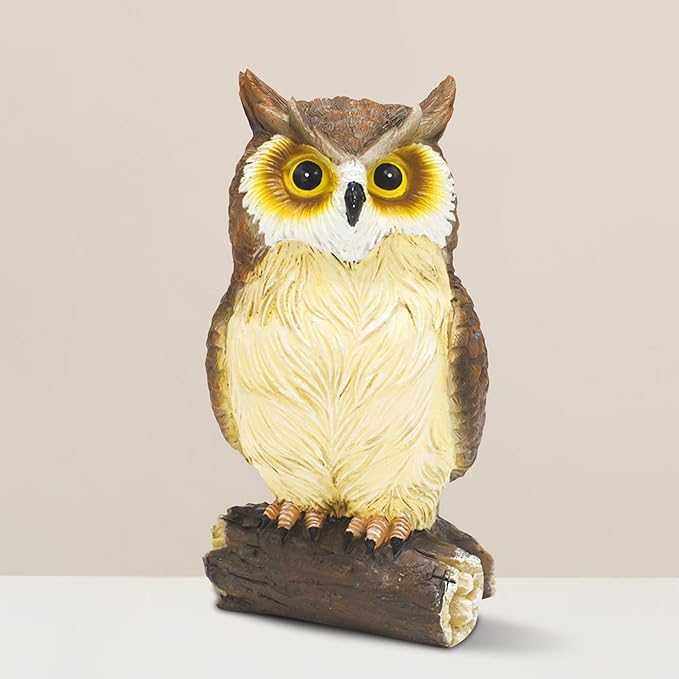 Outdoor Resin Owl Garden Statues, Figurine Sculpture-Owl Perched on Branch, Owl Decoration for Porch, Patio, Lawn, Yard, Whimsical Owl Table Bookshelf Ornament Accessories, Garden