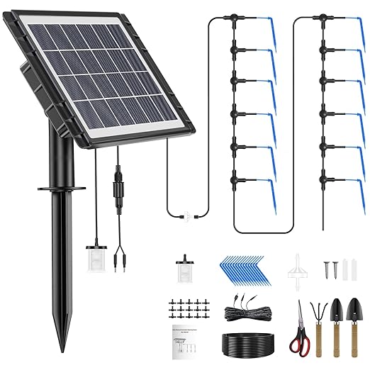 Drip Irrigation System - Skycow Solar & USB Power Automatic Drip Irrigation Kit System 15 Potted Indoor Outdoor Garden Balcony Anti-Siphoning Plant Watering System 25 Timing Mode (Non-Digital Screen)