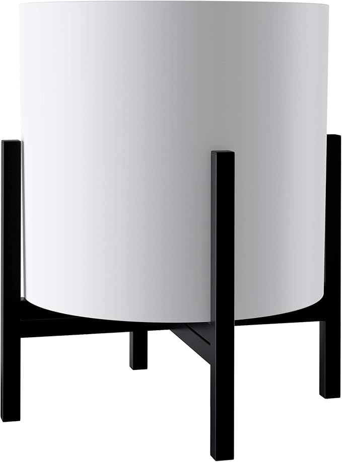 FaithLand Plant Pot 14 inch - Perfectly Fits Mid-Century Modern Plant Stand - Drainage Plug and Drainage Mesh Screen - Matte White