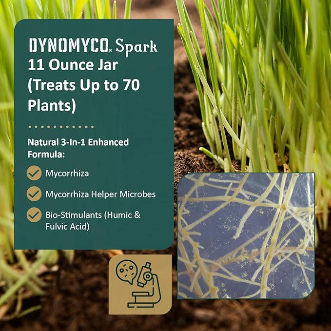 DYNOMYCO Spark 3 in 1 Mycorrhizal Inoculant Root Enhancer Powder for Plants – Root Stimulator for Plants Increases Access to Macro and Micro Nutrients (11 Oz/Up to 70 Plants)