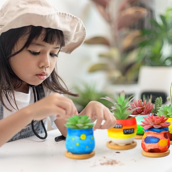 Remerry 12 Pcs Small Ceramic Pots 2.5 Inch Mini Succulent Pots Valentine's Day Gifts DIY Figurines Paint Craft Kit Unpainted Ceramic Bisque with Drainage Hole Ready to Paint for Classroom(Classic)