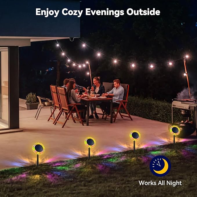 Outdoor Solar Lights, 6 Pack Led Solar Sunflower Lights, Stake/Wall 2-in-1 Waterproof Solar Garden Lights for Yard, Landscape, Fence, Patio, Driveway, Pathway, Backyard Decoration (Colourful)