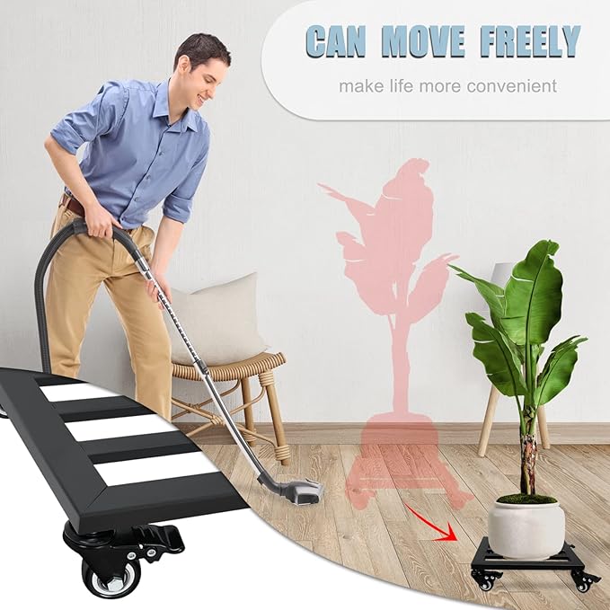 Plant Caddy with Wheels, 2 Pack 12 Inch Plant Stand with Wheels Metal Square Plant Dolly with Lockable Caster Wheels Heavy Duty Plant Dolly Base for Indoor Outdoor Holds up 380 Lbs Pots Planter, Black