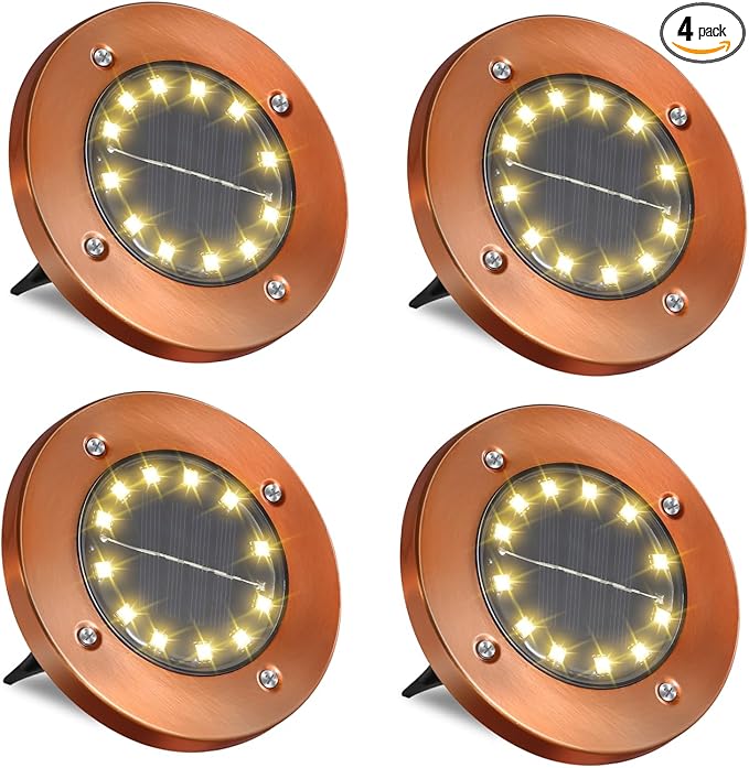 Outdoor In-Ground Lights Solar Disc Lights Outdoor Solar Garden Lights In Ground Solar Landscape Light 8 Pack 12 led for Pathway Yard Patio Walkway (Bronze, 4 Pack)