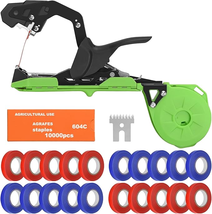 Upgraded Plant Tying Machine Gun to Tie Up Vine Tomatoes and Grapes Quickly Garden Tape Tool for Gardeners Farmers with SK5 Blade Replacement Garden Tapes and Staples