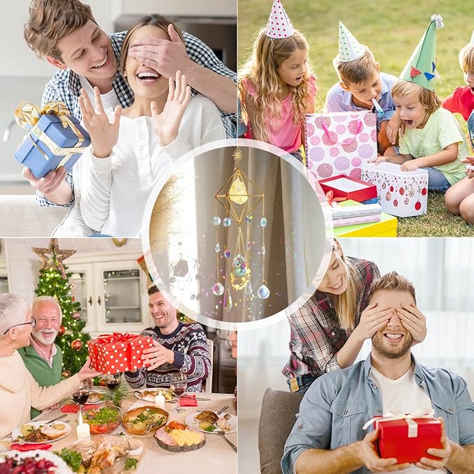 Citrine Crystal Suncatchers Colorful Prisms Windows Decor Garden Wind Chimes with Chain Pendant for Wedding Party Indoor Outdoor Decorations