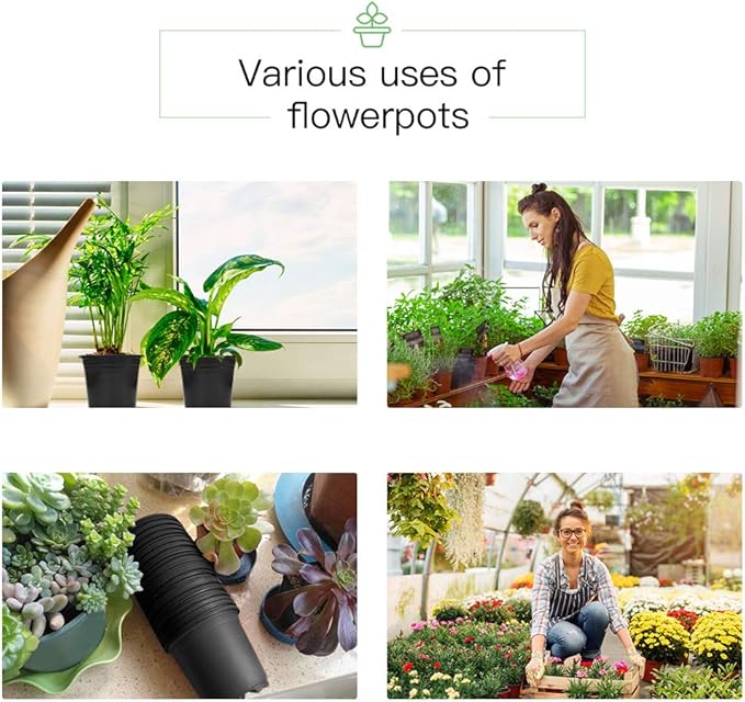 JERIA 100-Pack 0.5 Gallon Plant Nursery Pots, Plastic Pots for Flower Seedling, Flower Plant Container Seed Starting Pot, Come with 100 Pcs Plant Labels(Black)