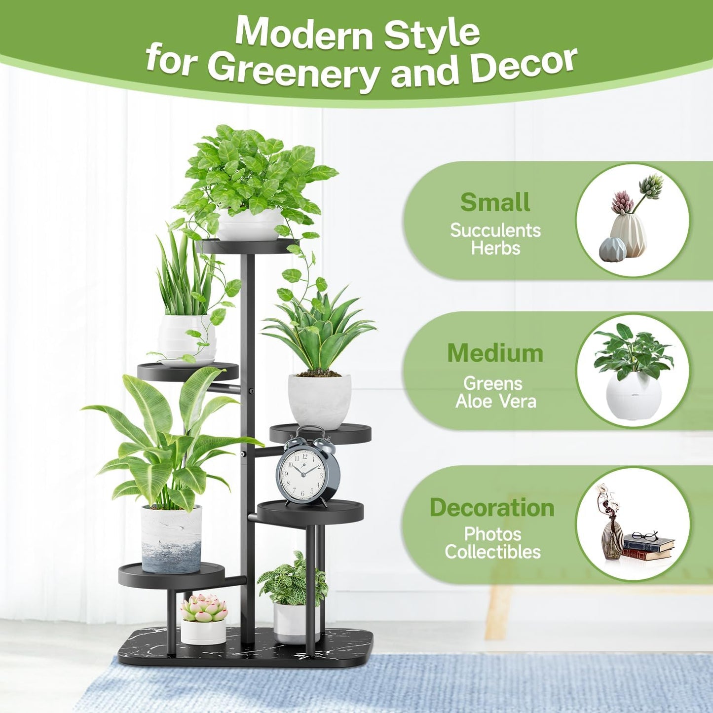 iDavosic.ly 5 Tier Plant Stand Indoor Outdoor, Tiered Corner Plant Stands for Multiple Plants, Metal Plastic Tall Plant Display Holder Flower Shelf for Patio Living Room Garden Balcony Bedroom, Black
