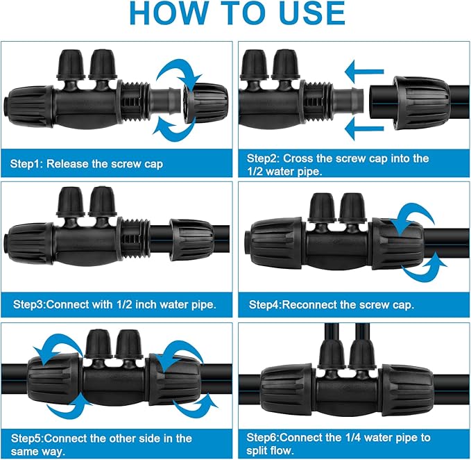 1/2 to 1/4 Drip Irrigation Fittings,20Pcs 4-Ways Barbed Tee 1/2 inch Drip Irrigation Tubing (1/2" ID x0.6-0.63" OD) 16mm to 1/4 inch Irrigation Tube Fitting Anti-Drop Barbed Connectors