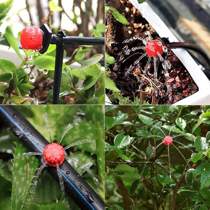 Kalolary 100PCS Adjustable Drip Irrigation Emitters, 1/4 Inch Irrigation Drippers Micro Drip Irrigation Sprinklers for 4/7mm Water Tube 360 Degree Anti-Clogging Emitter Drippers for Watering System
