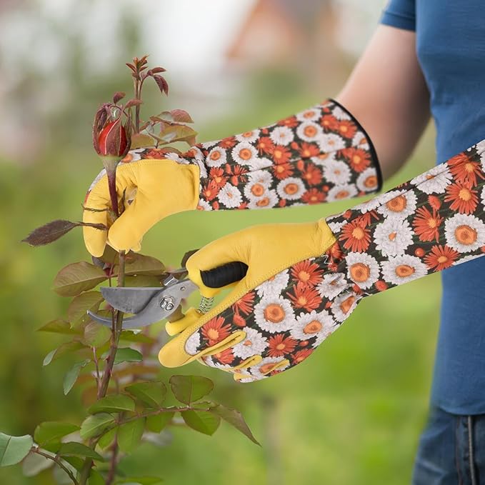 Womens Gardening Weeding Working Gloves, Leather Garden Glove for Women Thorn Proof No Stab for Digging, Planting,Pruning