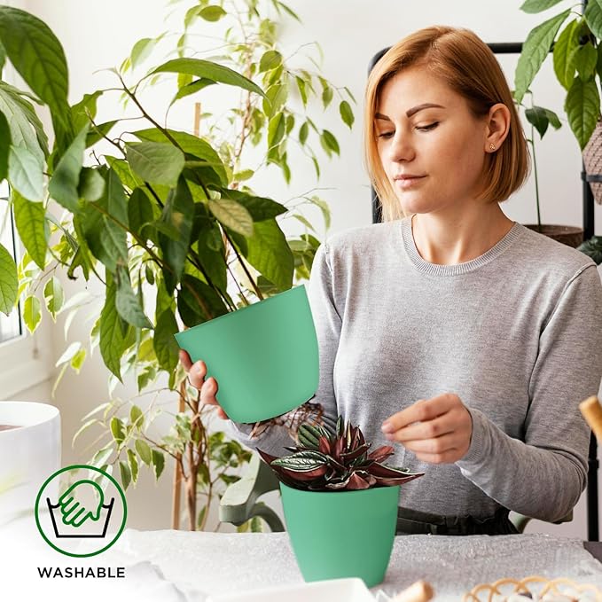 Planter Pots with Drainage Holes - Lightweight, Durable, & Space-Saving Pots for Indoor and Outdoor - Versatile Functionality, Simple Modern Design, Set of 20 Plastic Planter Pots Mint