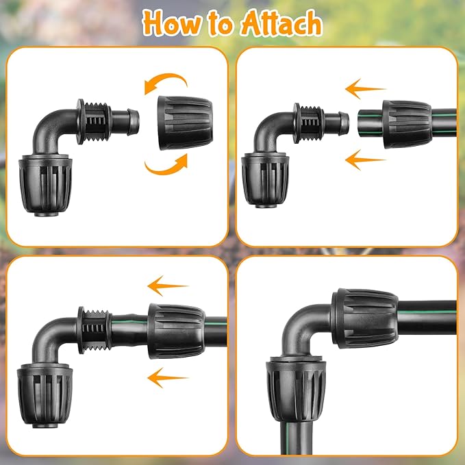 Drip Irrigation Fittings for 1/2 Inch Drip Tubing (1/2" ID x 0.65" OD):1/2'' Drip Line 90 Degree Elbows Anti-drop Locked Nut Barbed Elbow Connectors Garden Irrigation System Parts (10 Pack)